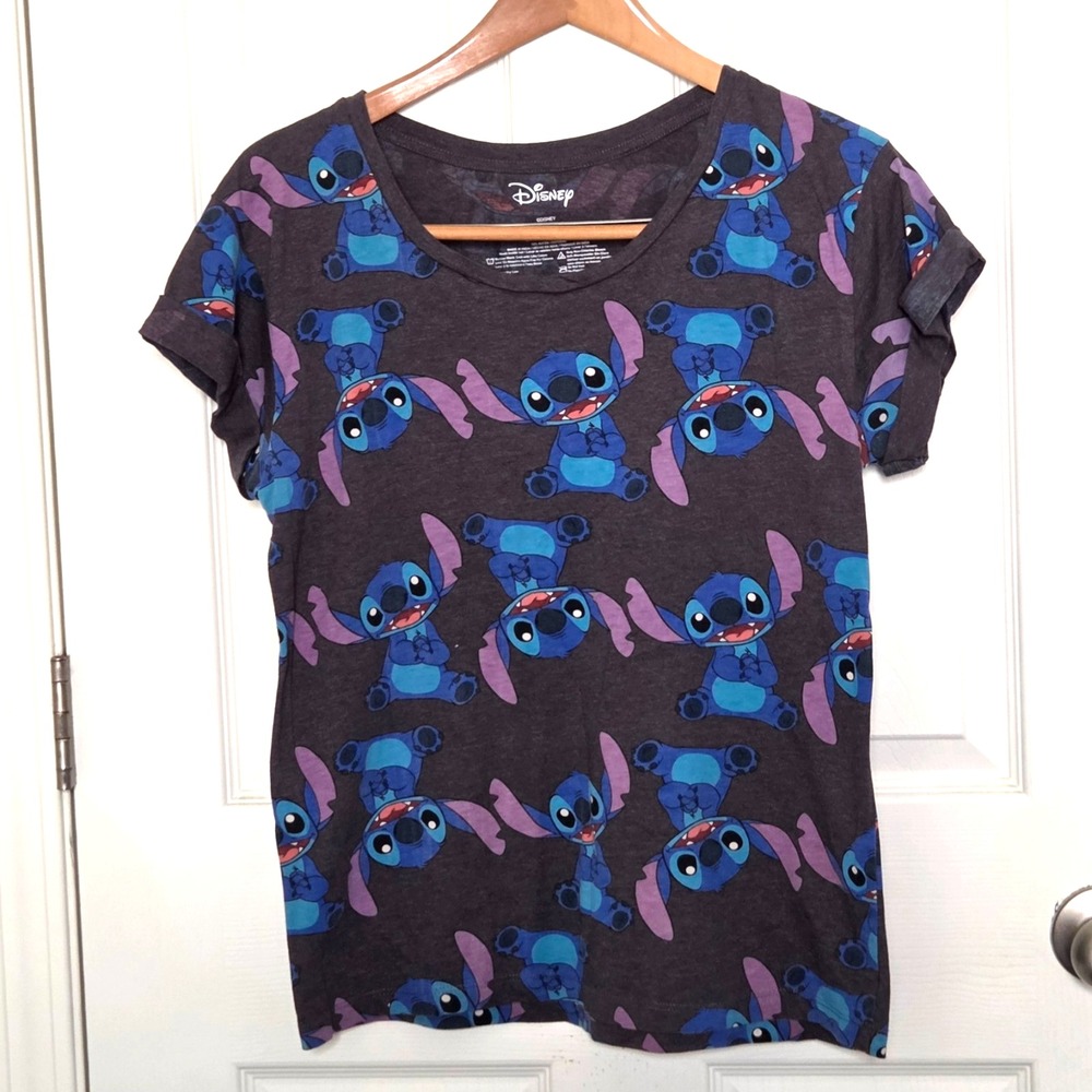 Walt Disney World Stitch Womens T-shirt Tee Shirt Blue And Black Size XL EG TG